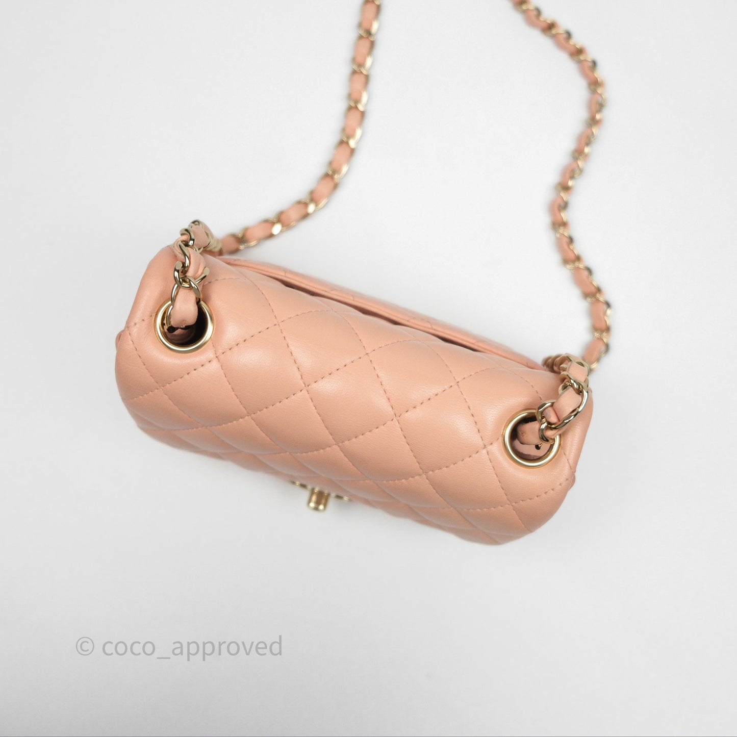 Chanel Mini Square Flap Quilted Beige Pink Lambskin Gold Hardware