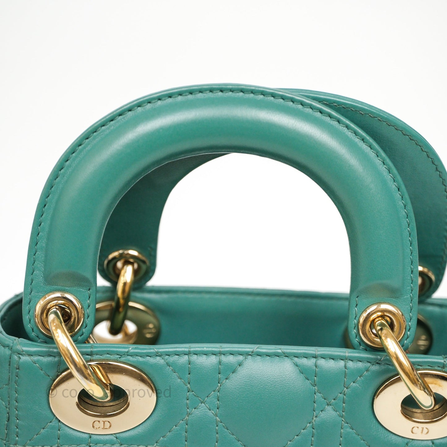 Christian Dior Mini Lady Dior Cannage Green Lambskin Gold Hardware