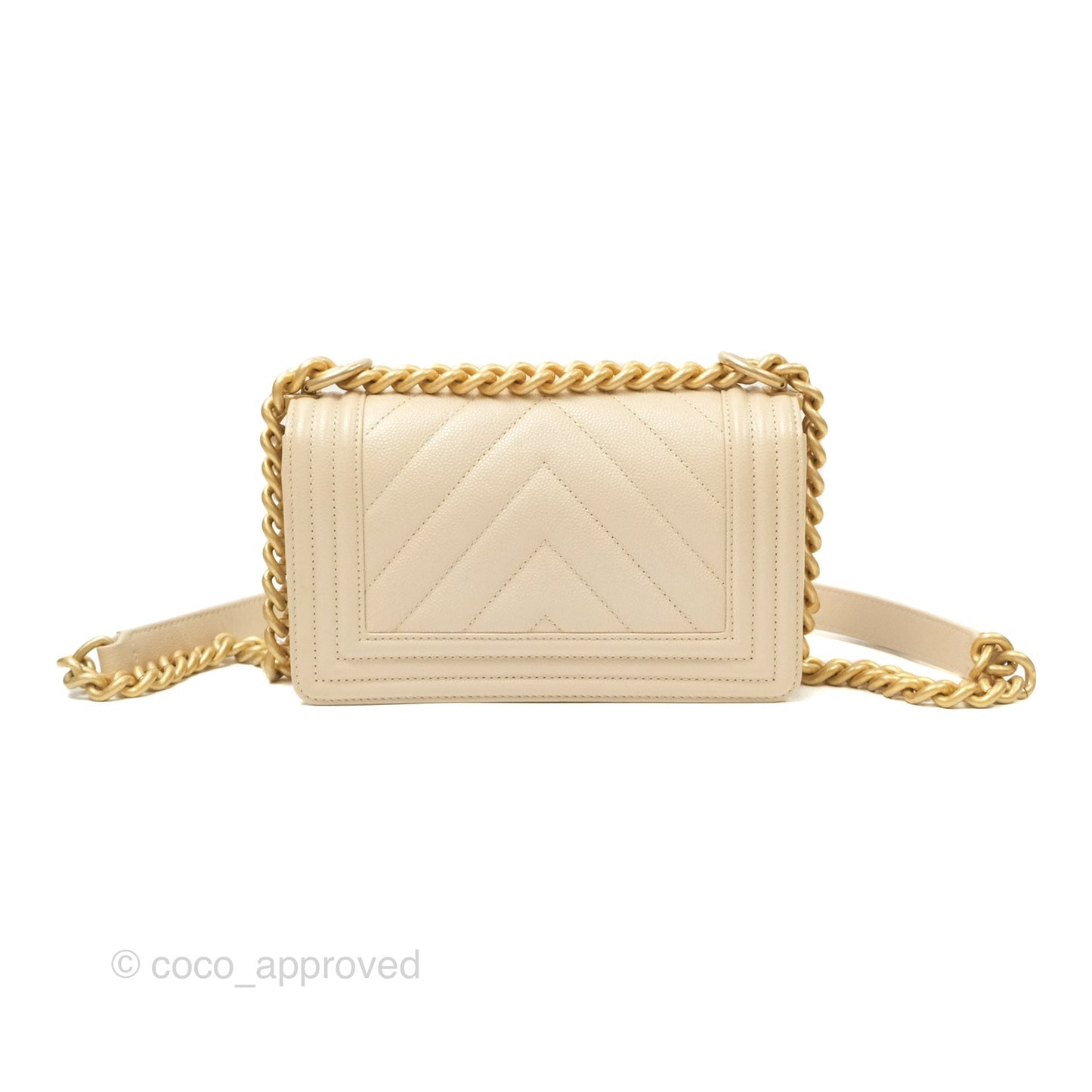Chanel Chevron Small Boy Cream Ivory Caviar Aged Gold Hardware