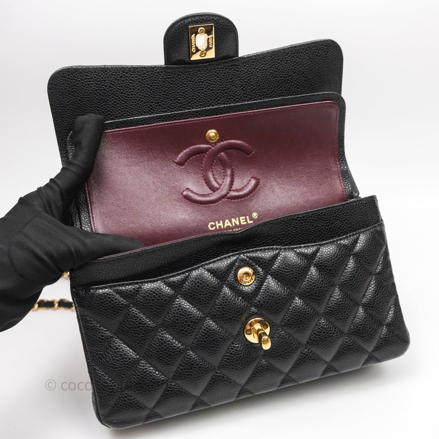 Chanel Small Classic Flap Quilted Black Caviar Gold Hardware