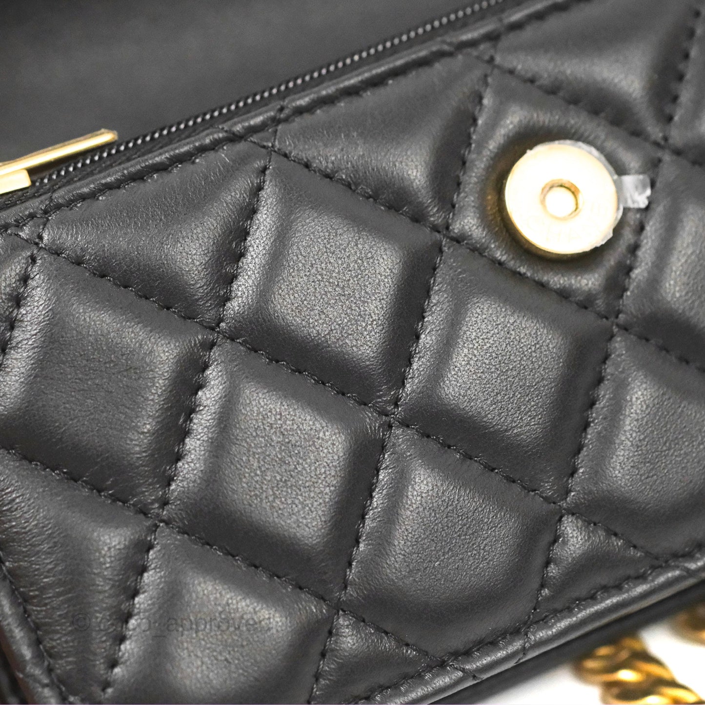 Chanel Mini WOC Phone Holder with Camellia Adjustable Chain Black Lambskin