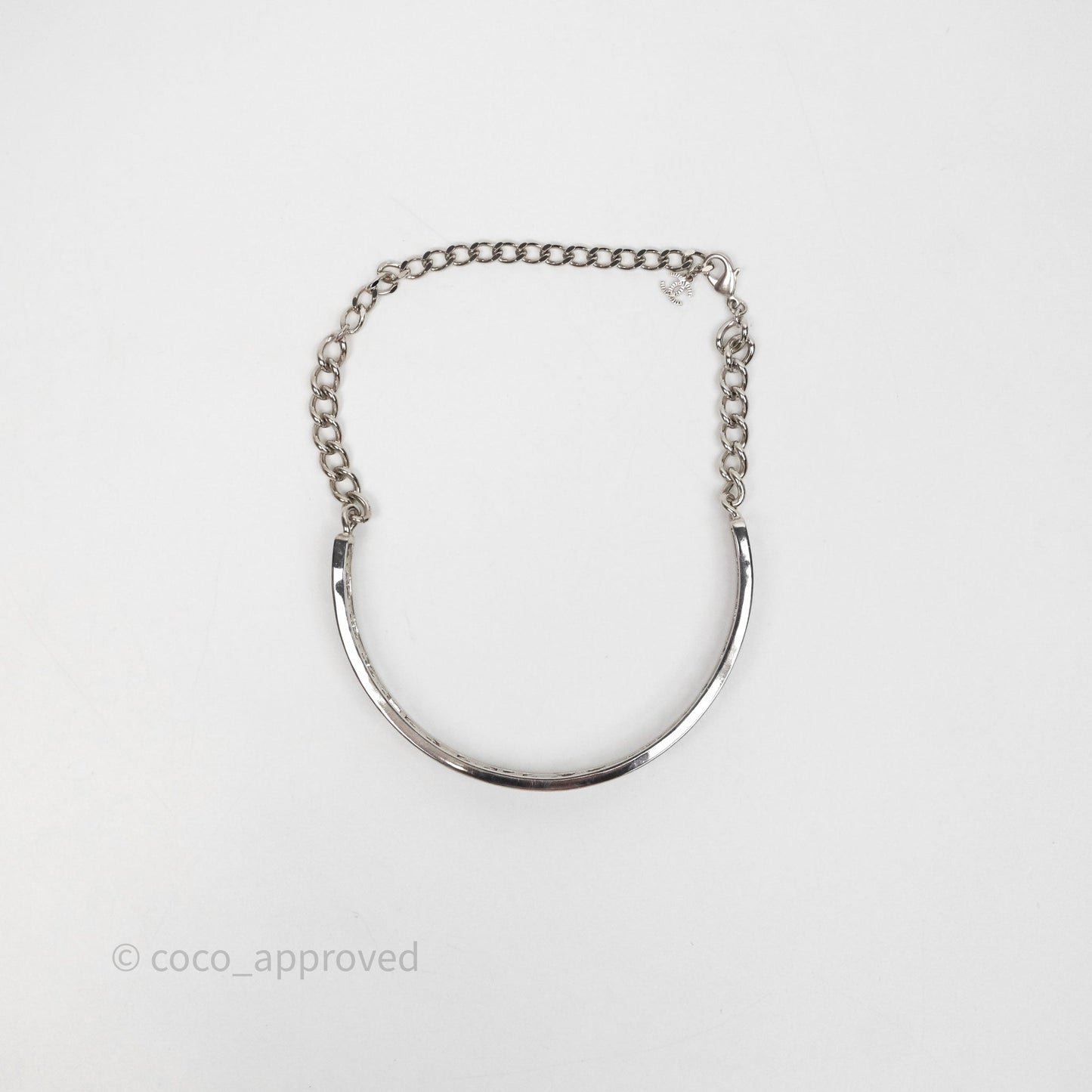 Chanel Crystal Logo Silver Chain Choker 22A