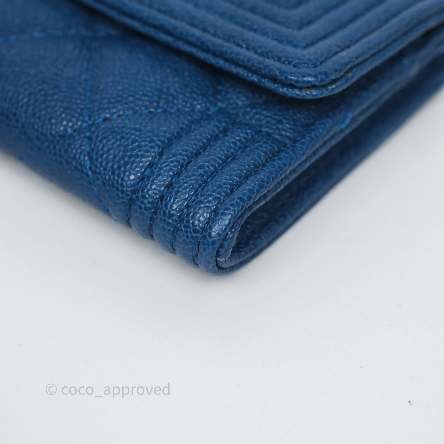 Chanel Quilted Boy Flap Card Holder Blue Caviar Silver Hardware
