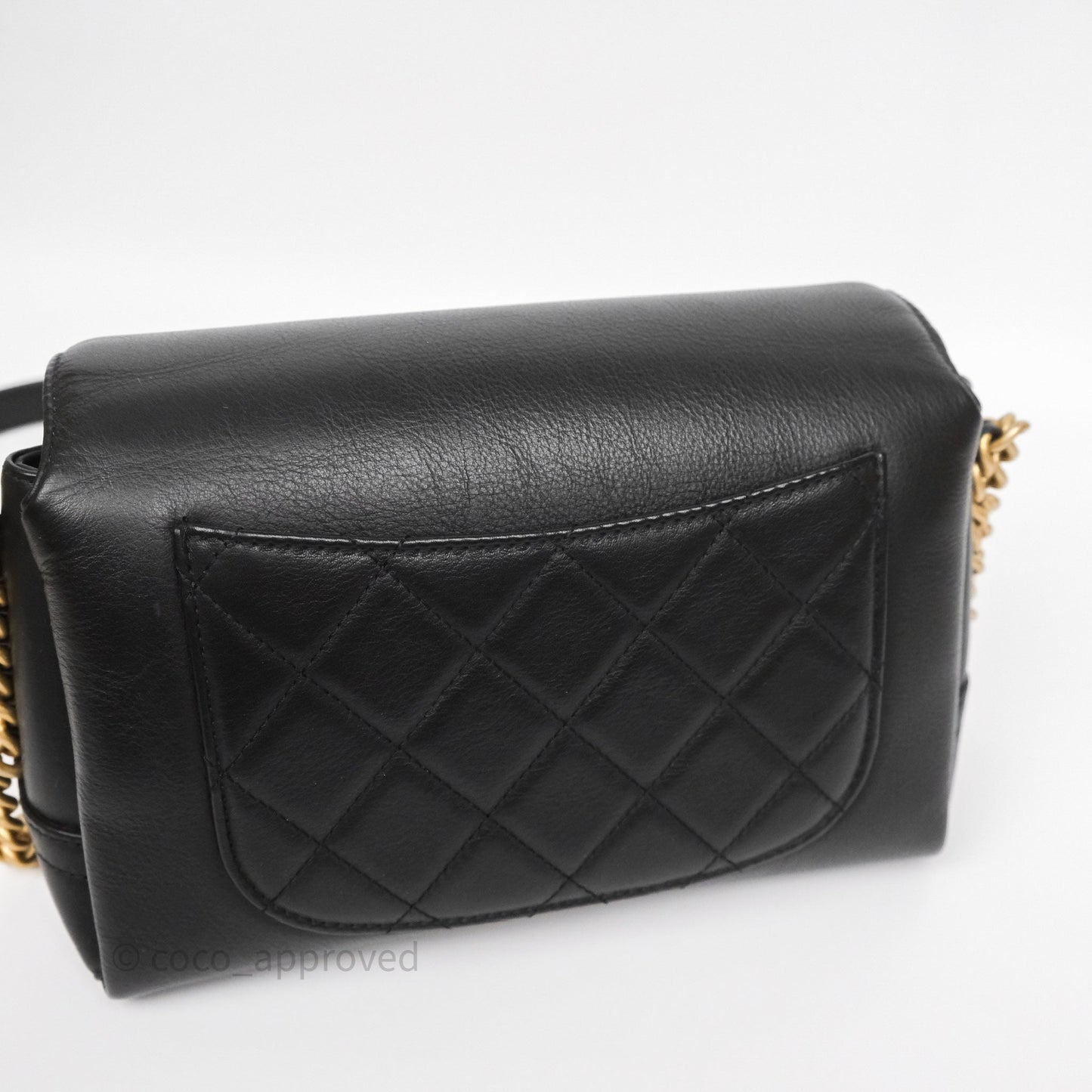 Chanel Side Chain Compartment Flap Black Calfskin Aged Gold Hardware