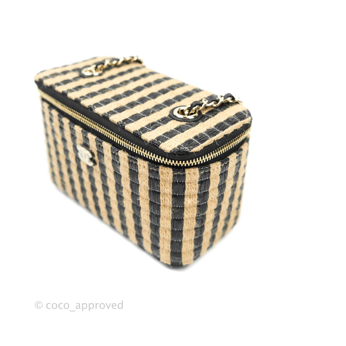 Chanel Vanity with Chain Raffia Jute Thread Black & Beige Gold Hardware