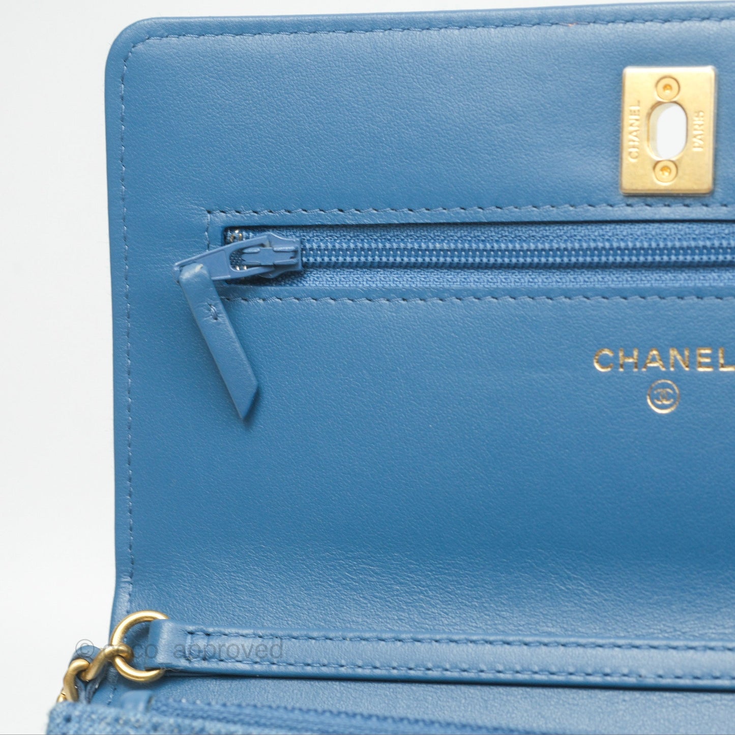 Chanel Quilted Pearl Crush Wallet on Chain WOC Denim Aged Gold Hardware