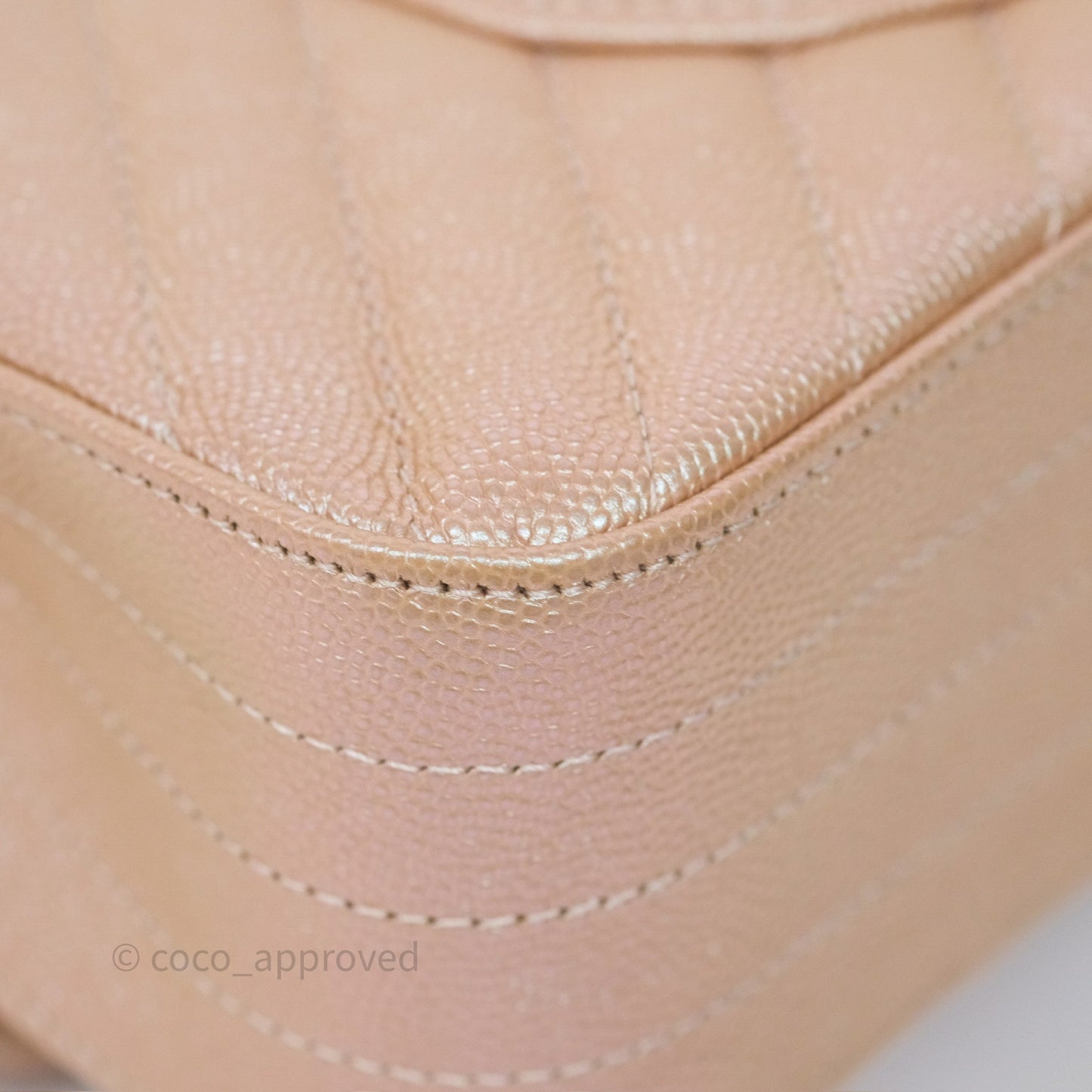 Chanel Classic Medium Double Flap Chevron Iridescent Rose Gold Pink Caviar 17B