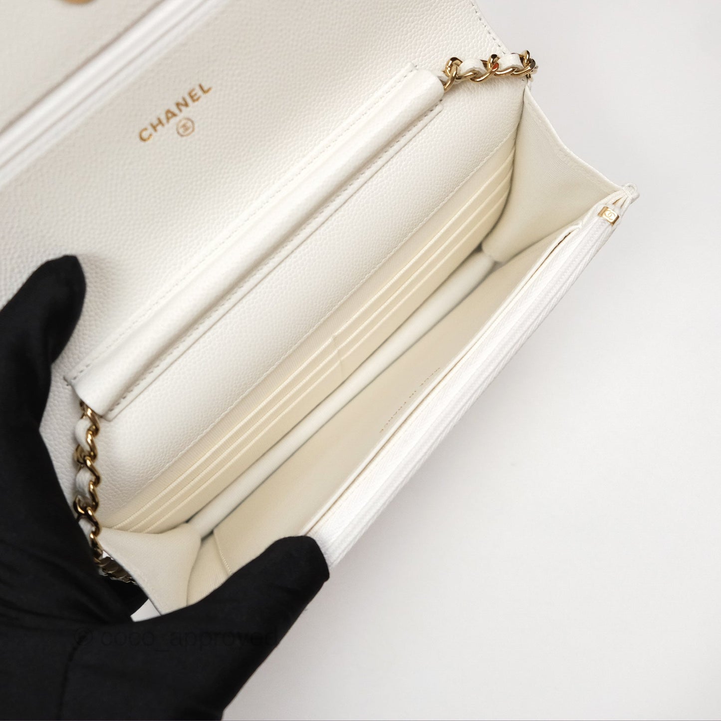 Chanel Quilted Classic Wallet on Chain WOC White Caviar Gold Hardware