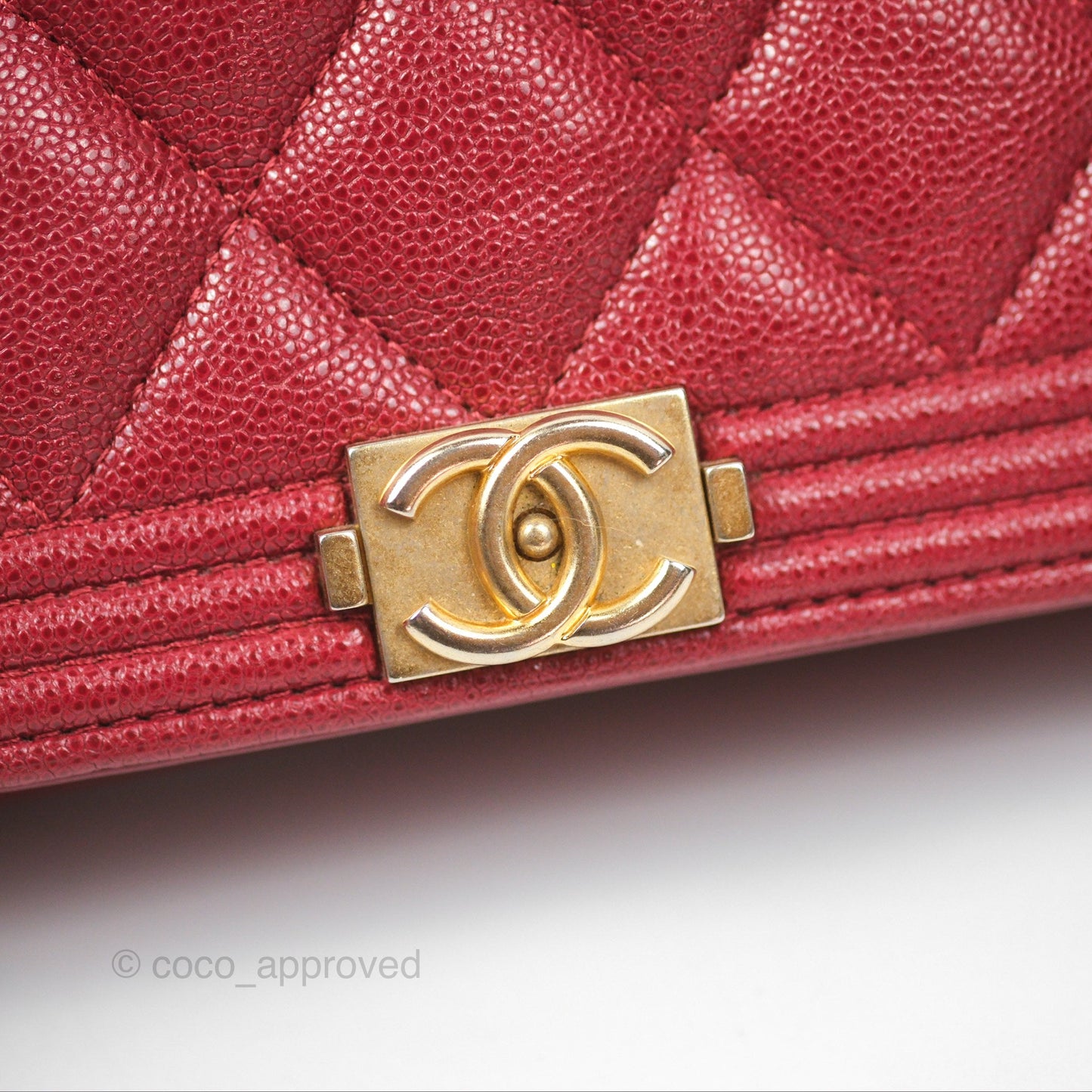 Chanel Quilted Boy Wallet on Chain WOC Red Caviar Aged Gold Hardware