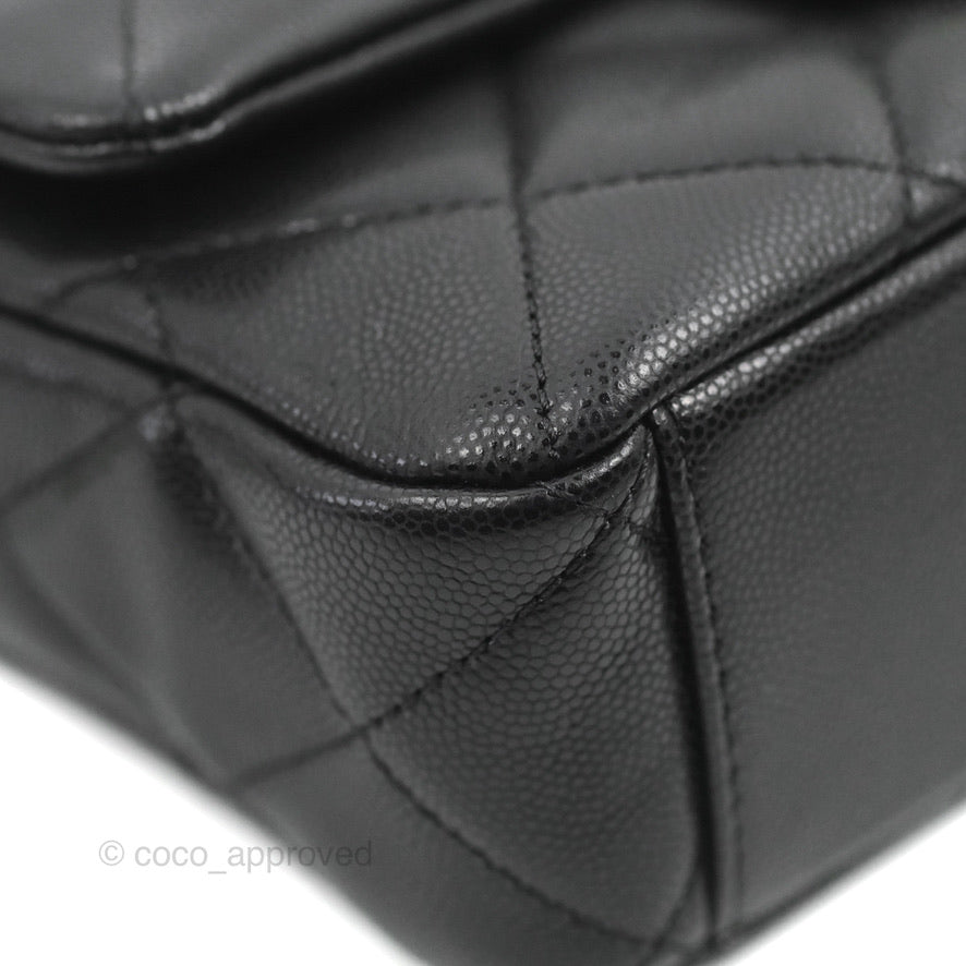 Chanel Small Flap with Coin Charm Black Caviar Aged Gold Hardware 22A
