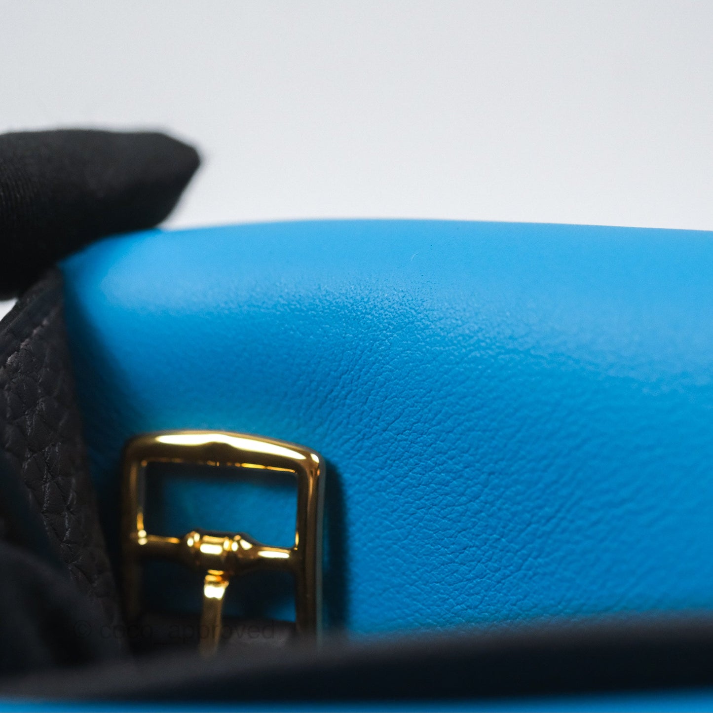 Hermès Halzan 25 Macassar 3S/ Bleu Zanzibar B3 Clemence Gold Hardware