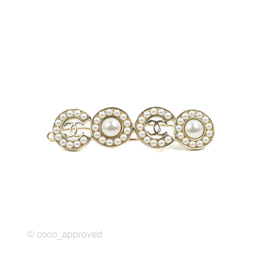 Chanel CC Coco Pearl Hair Clip Gold Tone 21P