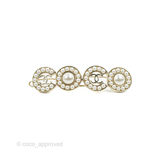 Chanel CC Coco Pearl Hair Clip Gold Tone 21P