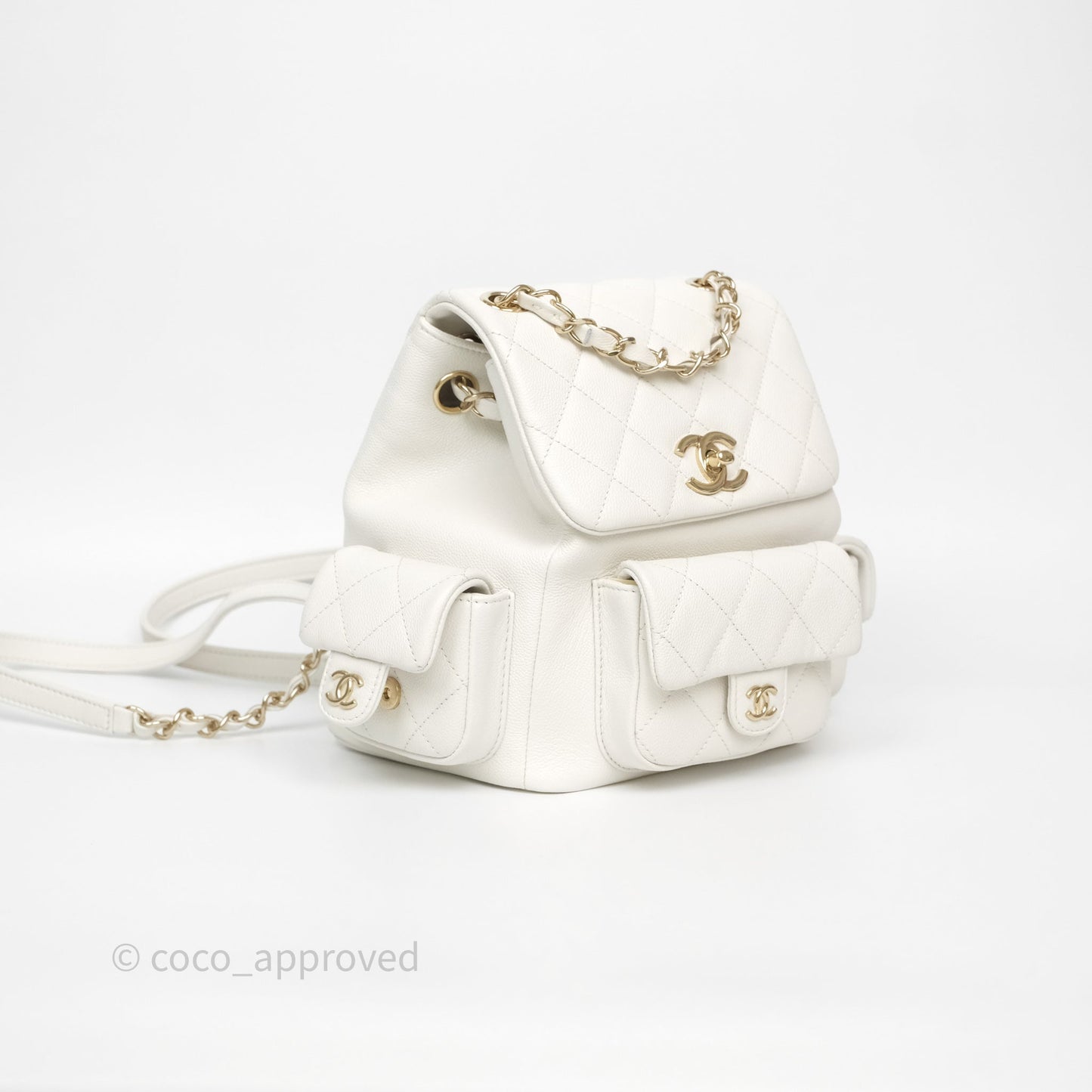 Chanel Duma Backpack White Caviar Gold Hardware 23K