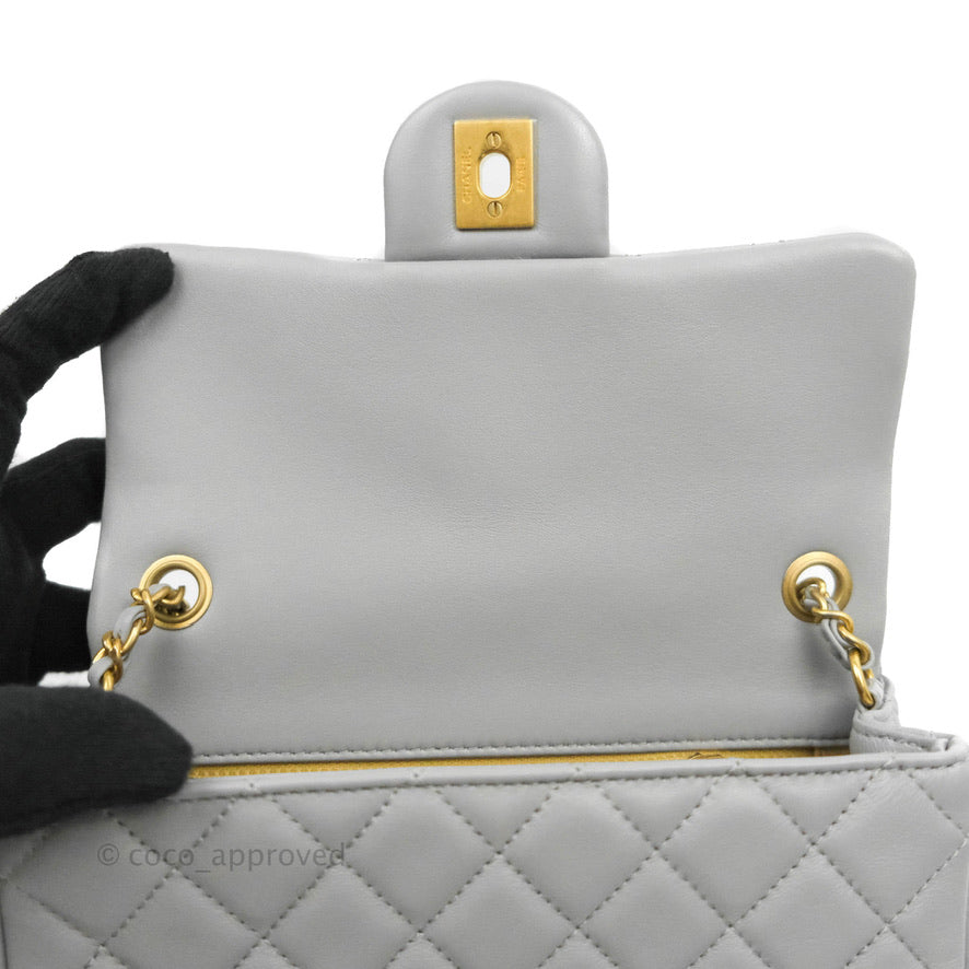 Chanel Mini Rectangular Pearl Crush Quilted Grey Lambskin Aged Gold Hardware