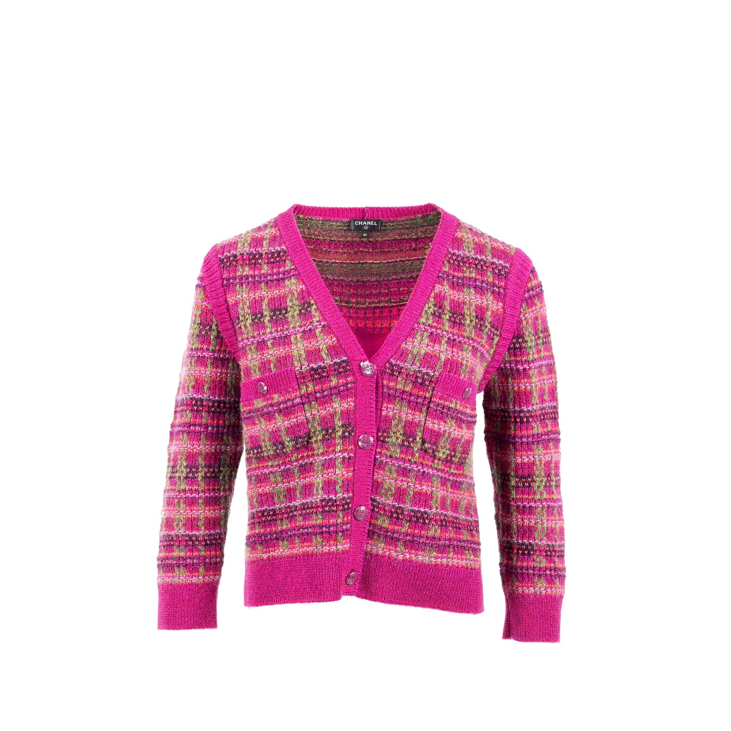 Chanel Size 36 Cropped Striped Cardigan Cashmere /Mohair Pink/Multicolour
