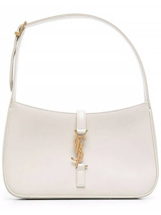 Luxury Saint Laurent Le 5 A 7 Smooth Leather Hobo Shoulder Bag Blanc Vintage
