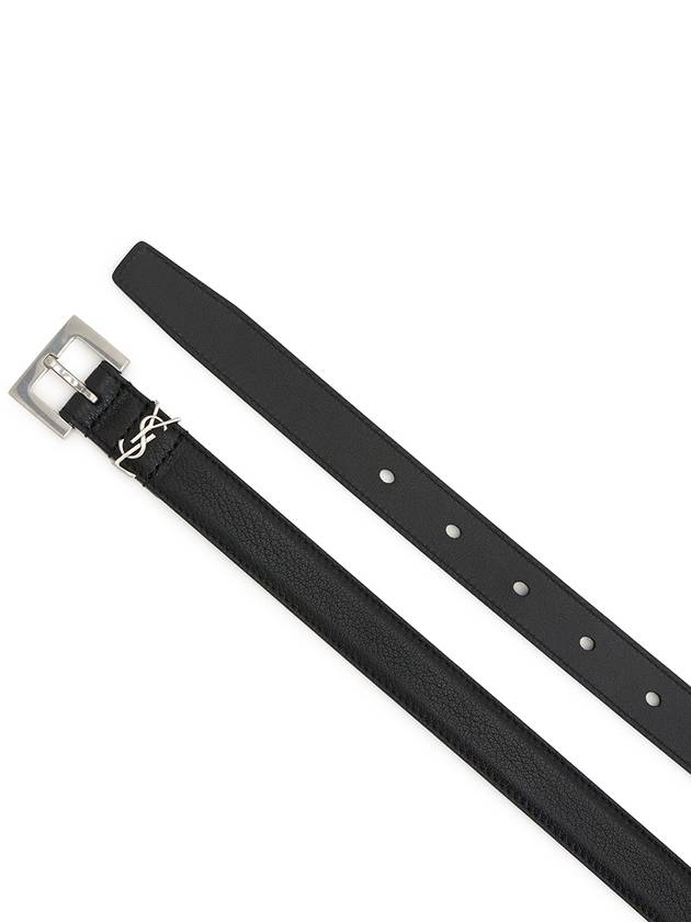 Luxury Saint Laurent Men's Monogram Silver Buckle Leather Belt Black