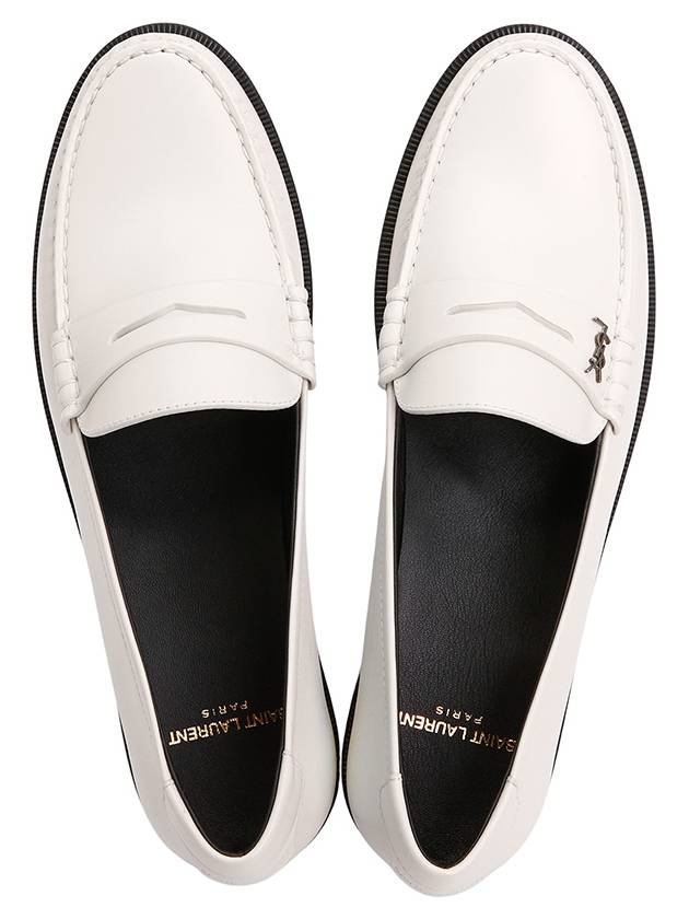 Luxury Saint Laurent Men's Monogram Penny Smooth Leather Loafers White