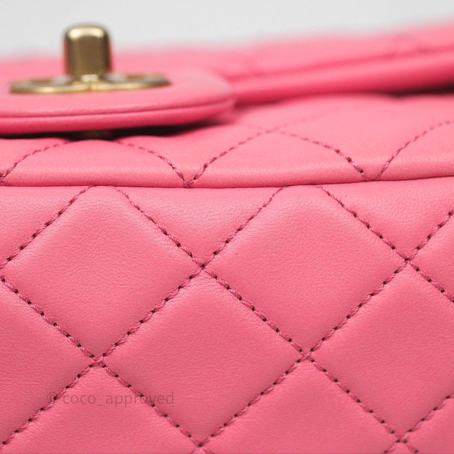 Chanel Mini Rectangular Pearl Crush Quilted Pink Lambskin Aged Gold Hardware