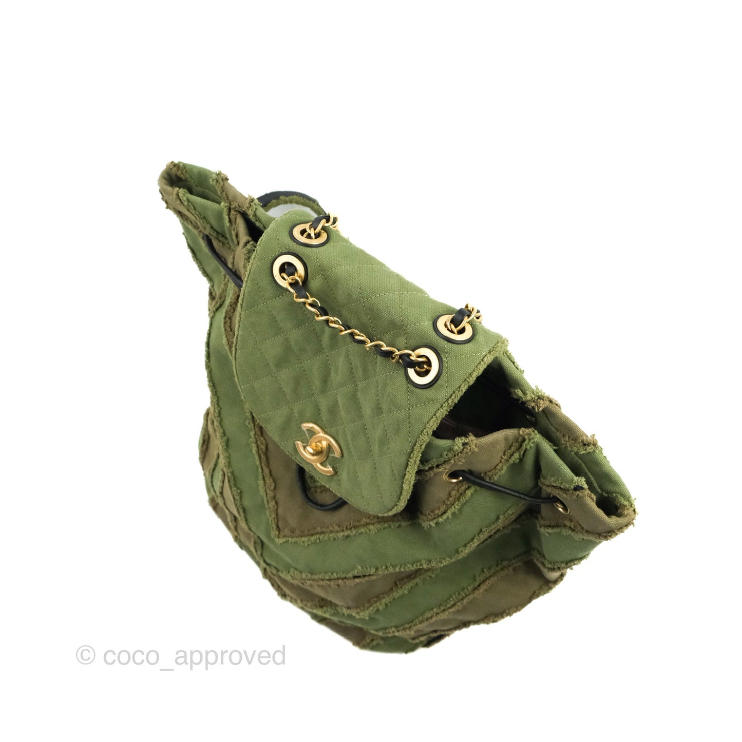 Chanel Coco Cuba Patchwork Chevron Backpack Green Canvas 2017 Cruise