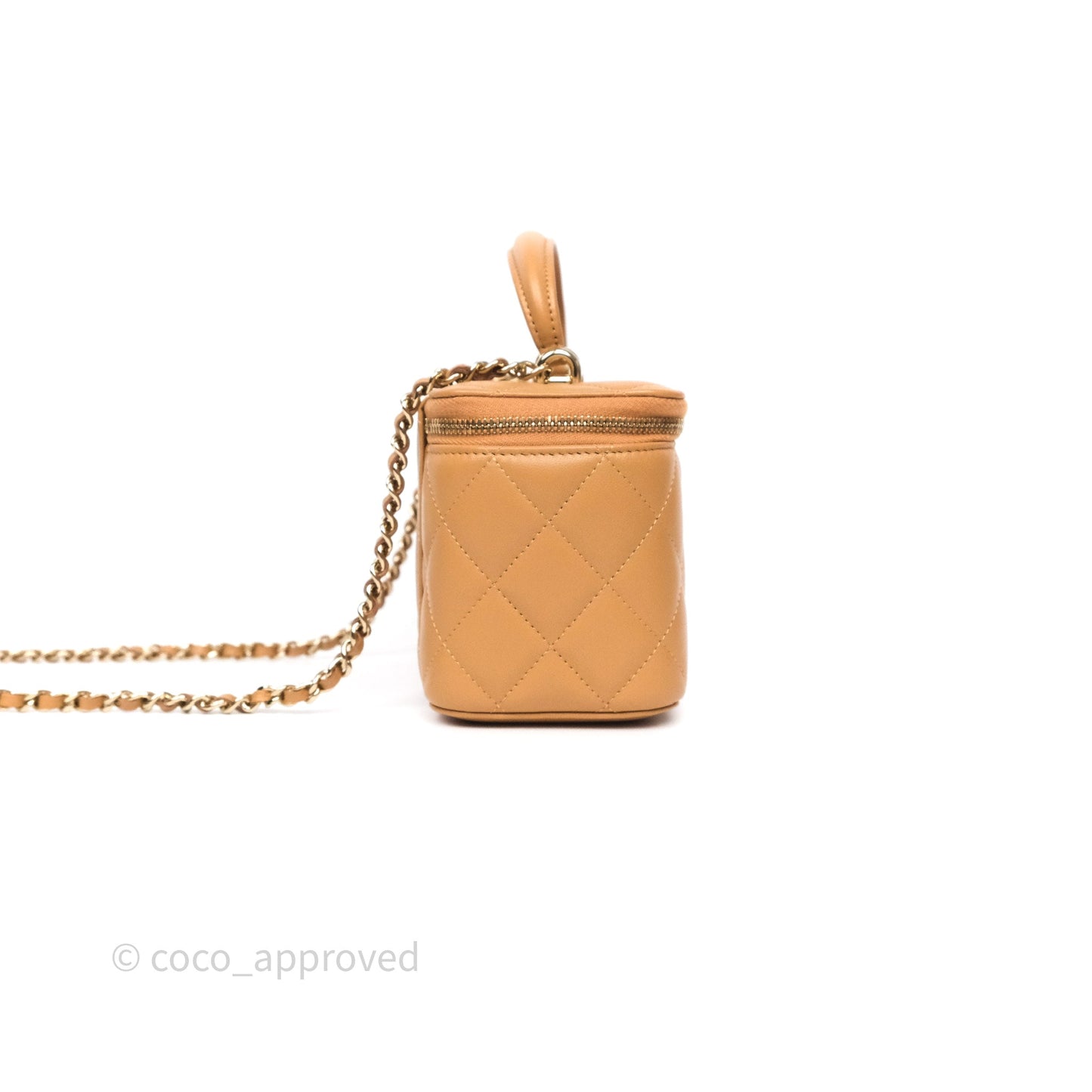 Chanel Top Handle Vanity with Chain Caramel Beige Lambskin Gold Hardware