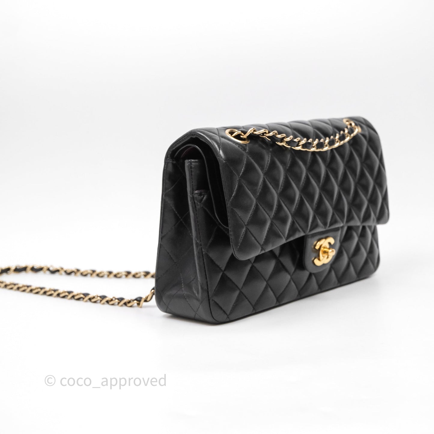 Chanel Vintage Classic M/L Medium Double Flap Black Lambskin 24K Gold Hardware