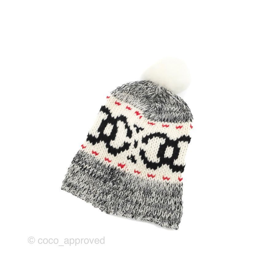 Chanel Wool Shearling CC Beanie Hat White Black Red