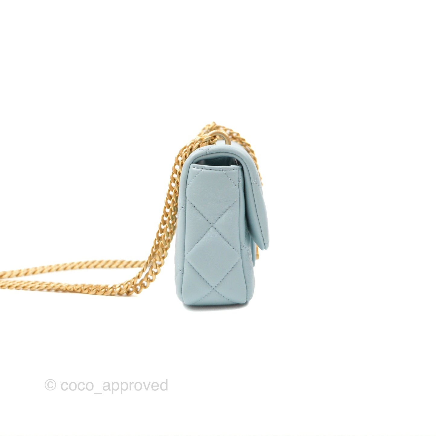 Chanel Quilted Enamel Pending CC Mini Square Flap Baby Blue Lambskin 22P