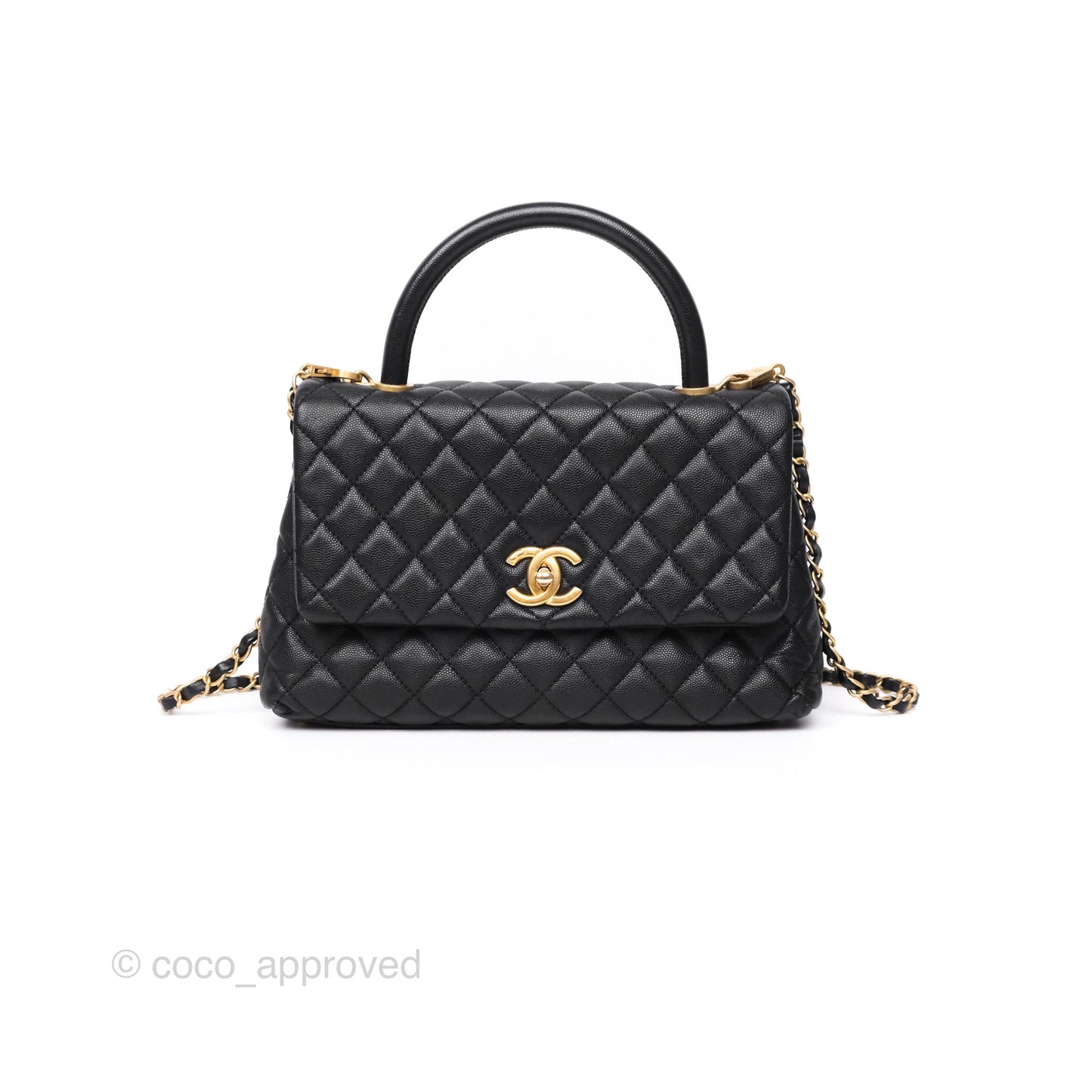 Chanel Medium Coco Handle Quilted Black Caviar Aged Gold Hardware