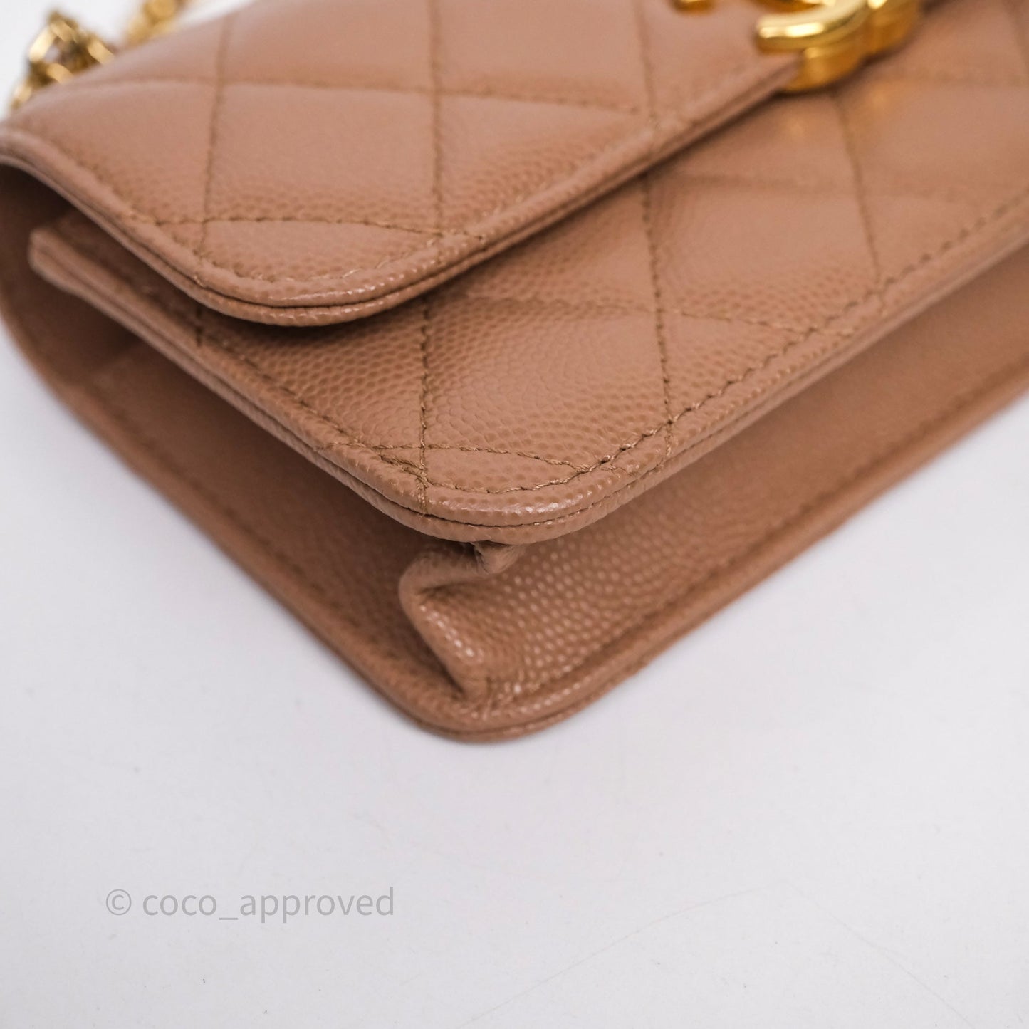 Chanel Coco First Phone Holder Dark Beige Caviar Gold Hardware 22K