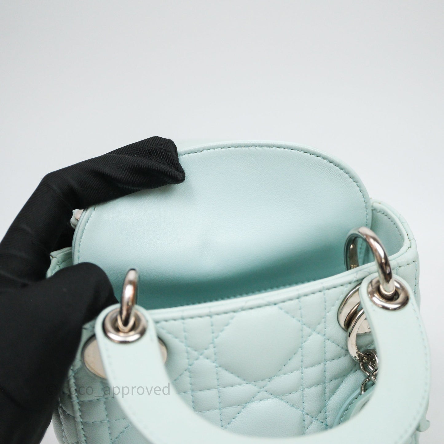 Christian Dior Mirco Lady Dior Cannage Calfskin Light Green Matte
