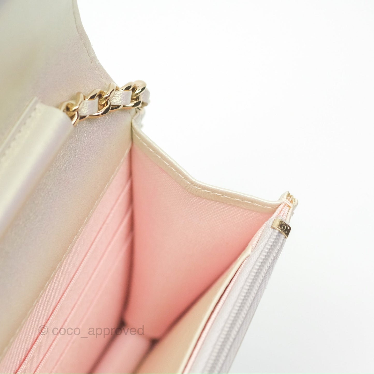 Chanel Quilted Wallet on Chain WOC Iridescent Ivory Gold Hardware 20A