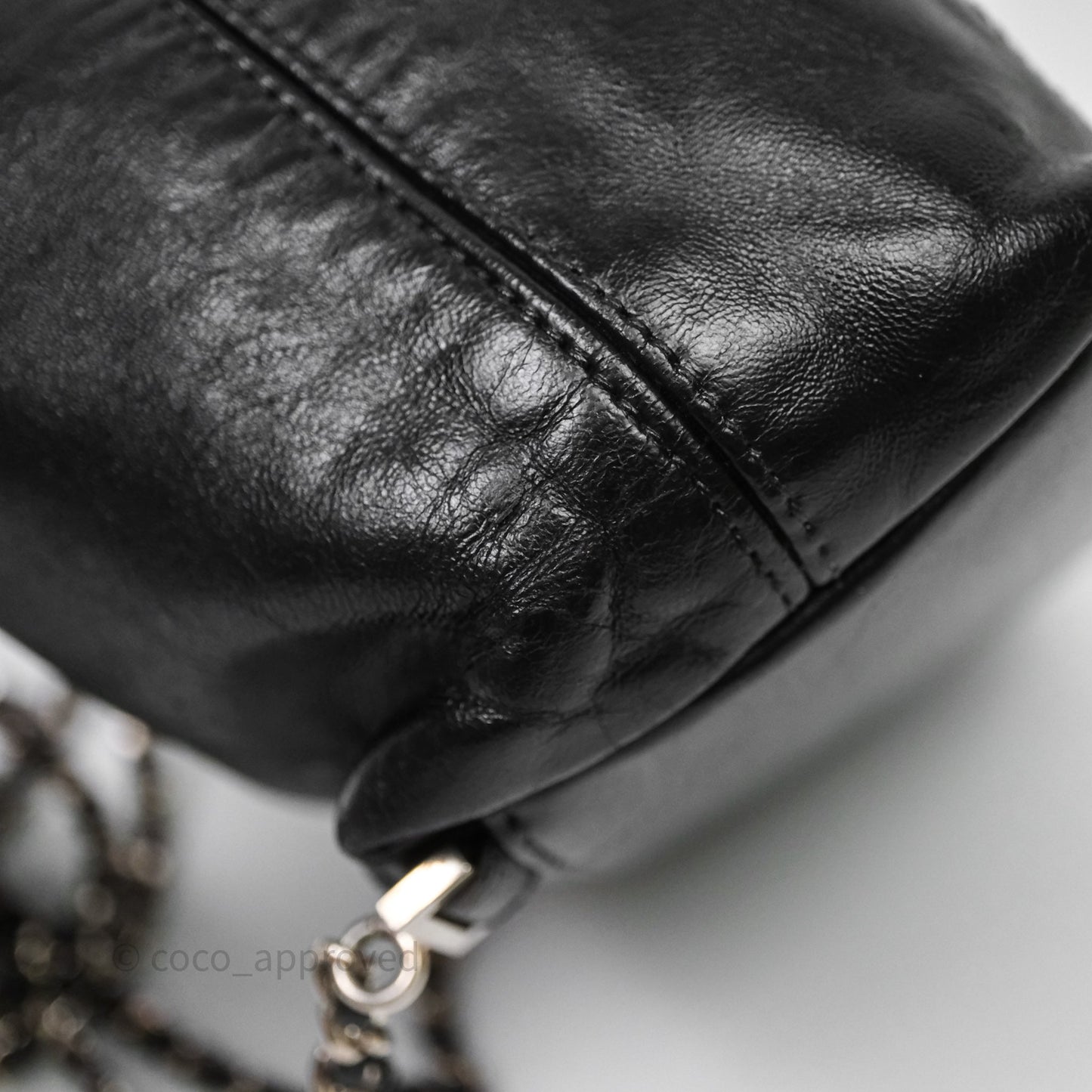 Chanel Vintage CC Drawstring Bag Black Calfskin Silver Hardware