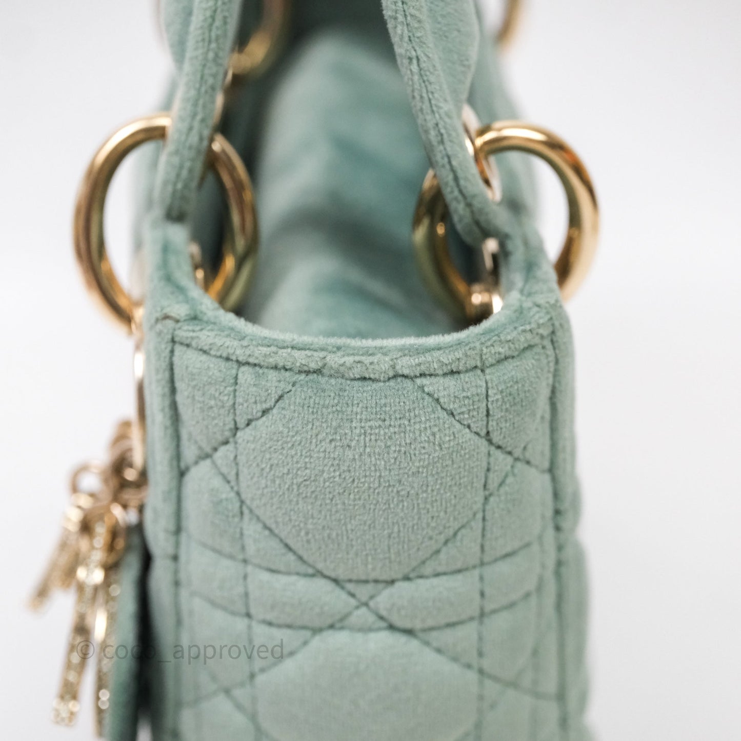 Christian Dior Mini Lady Dior Green Suede Cannage Gold Hardware