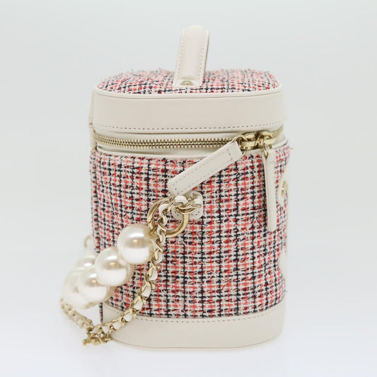 Luxury Chanel Pearl Hand Bag tweed 3ways White Red CC  31176A