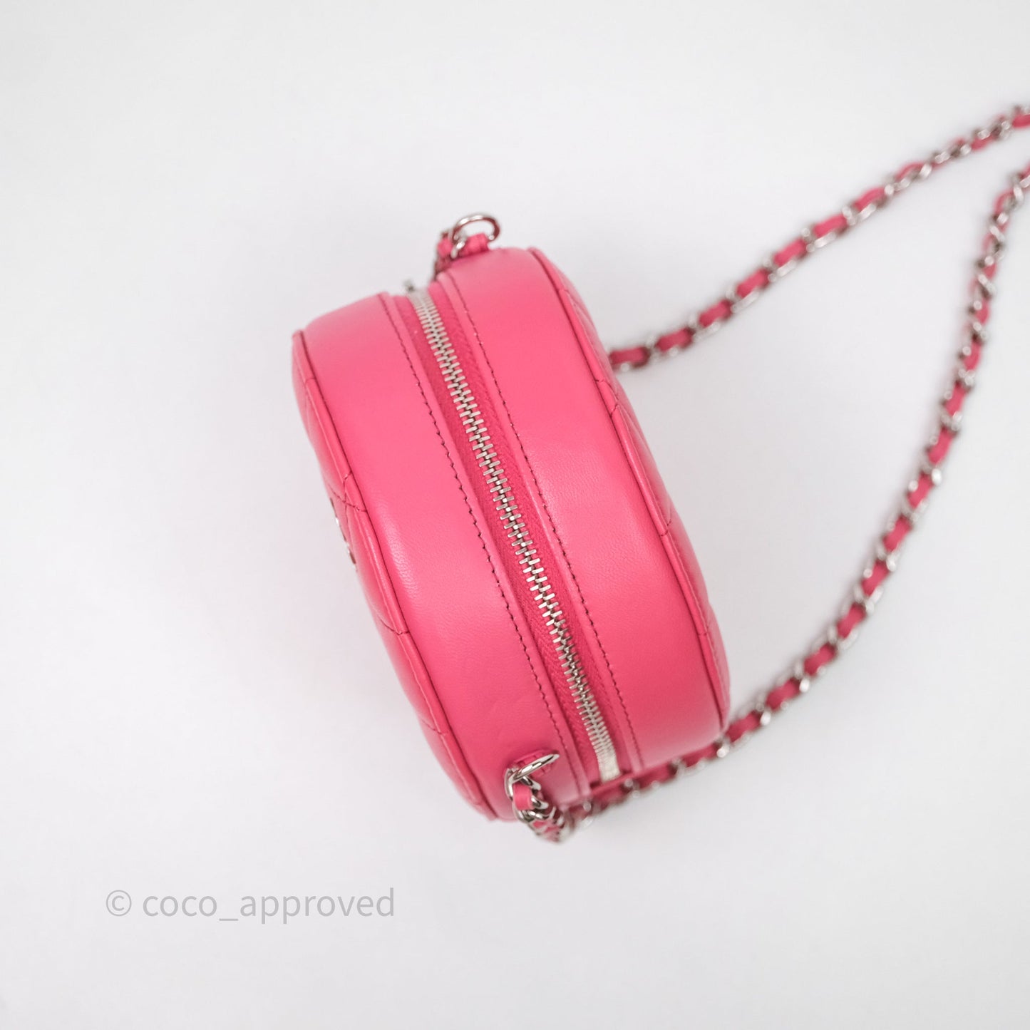 Chanel Quilted Round Clutch With Chain Dark Pink Lambskin Gold Hardware