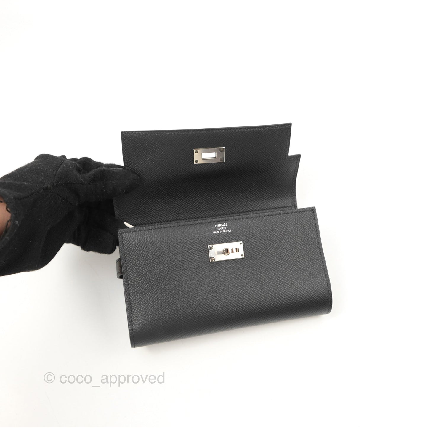 Hermès Small Kelly Wallet Black Epsom Palladium Hardware