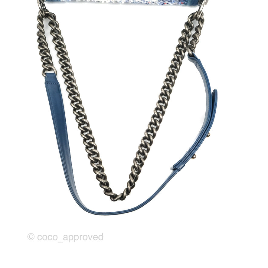 Chanel Medium Boy Blue Denim Tweed Ruthenium Hardware
