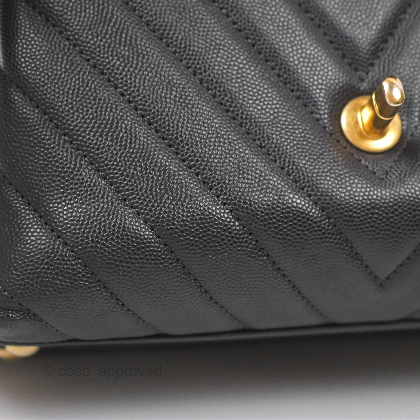 Chanel Small Coco Handle Chevron Dark Grey Caviar Aged Gold Hardware