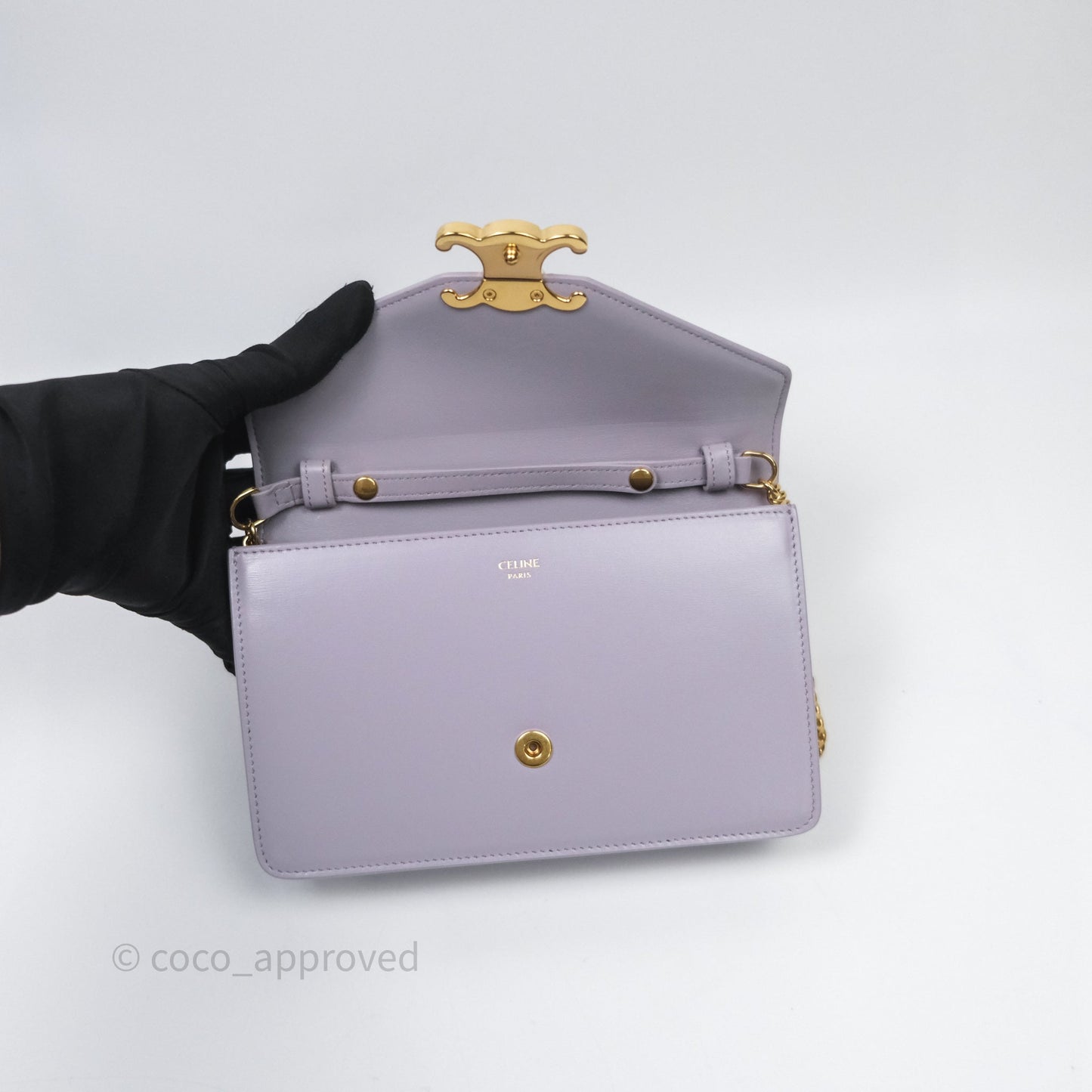 Celine Margo Wallet On Chain in Purple lavender Shiny Calfskin