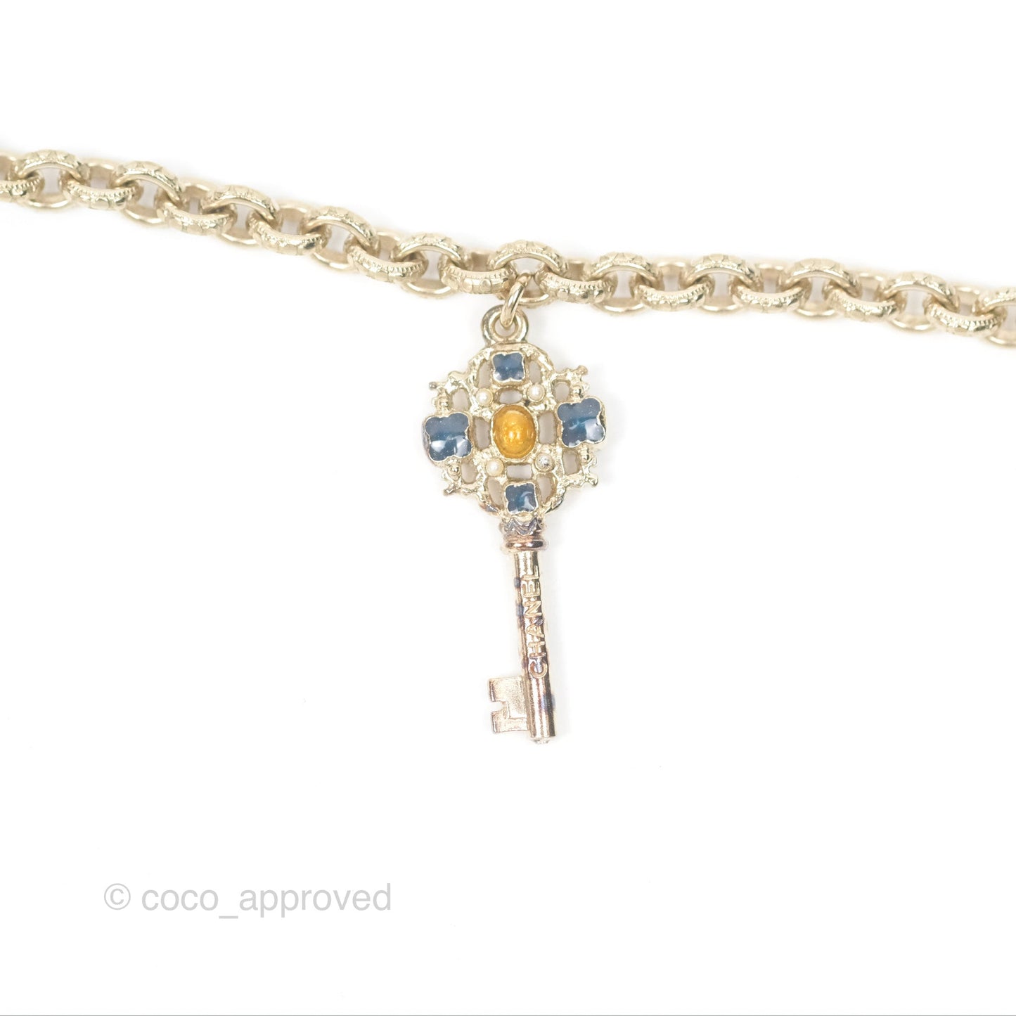 Chanel CC Keys Pendant Double Chain Necklace Gold Tone 17A