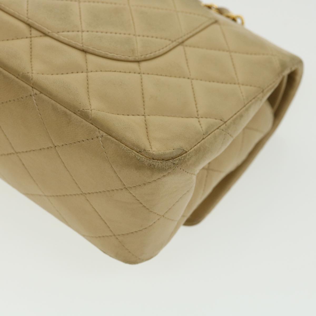 CHANEL Classic Matelasse 25 Chain Flap Shoulder Bag Lamb Skin Beige  31229A