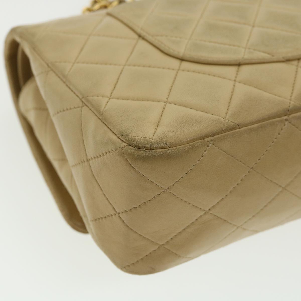 CHANEL Classic Matelasse 25 Chain Flap Shoulder Bag Lamb Skin Beige  31229A