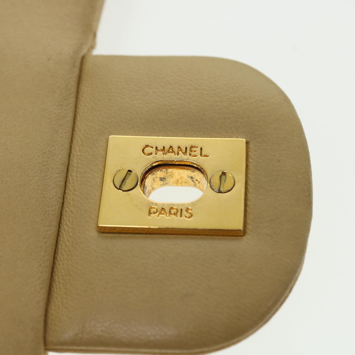 CHANEL Classic Matelasse 25 Chain Flap Shoulder Bag Lamb Skin Beige  31229A