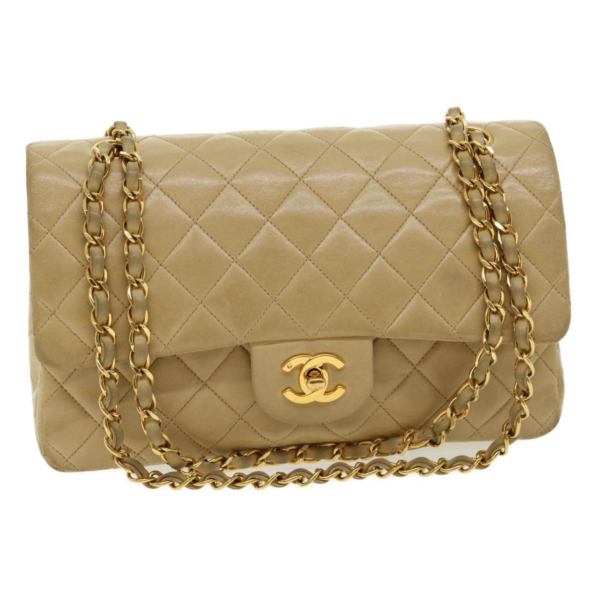 CHANEL Classic Matelasse 25 Chain Flap Shoulder Bag Lamb Skin Beige  31229A