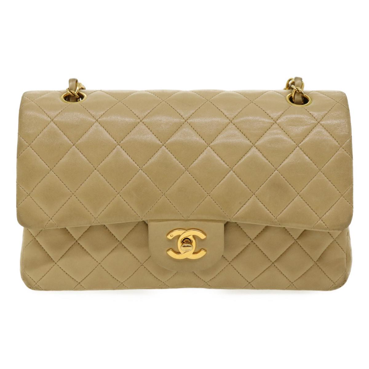 CHANEL Classic Matelasse 25 Chain Flap Shoulder Bag Lamb Skin Beige  31229A