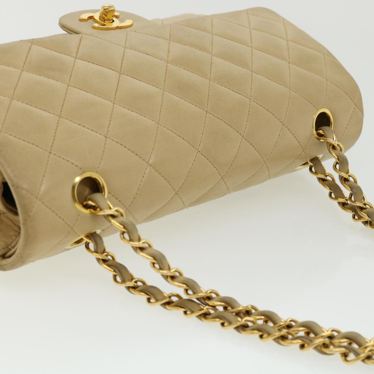 CHANEL Classic Matelasse 25 Chain Flap Shoulder Bag Lamb Skin Beige  31229A