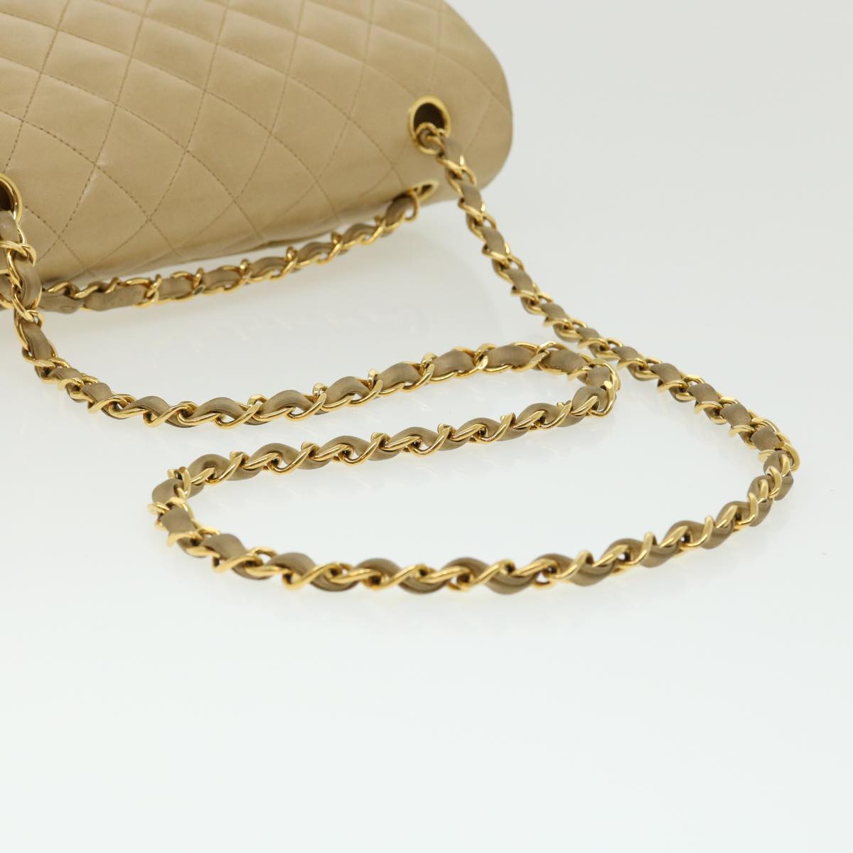 CHANEL Classic Matelasse 25 Chain Flap Shoulder Bag Lamb Skin Beige  31229A