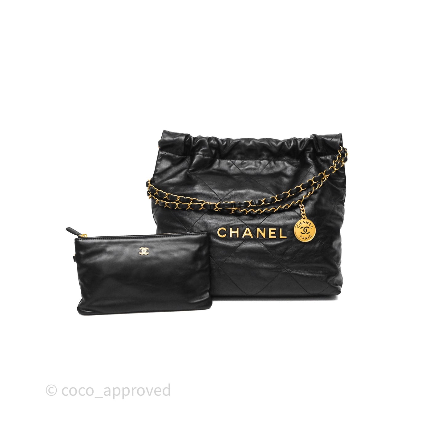 Chanel 22 Small Black Calfskin Aged Gold Hardware